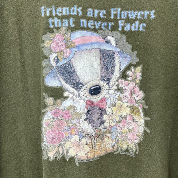 Resource XL American VINTAGE 90s Womens Green Badger Floral Friends Tee Shirt - Picture 1 of 11